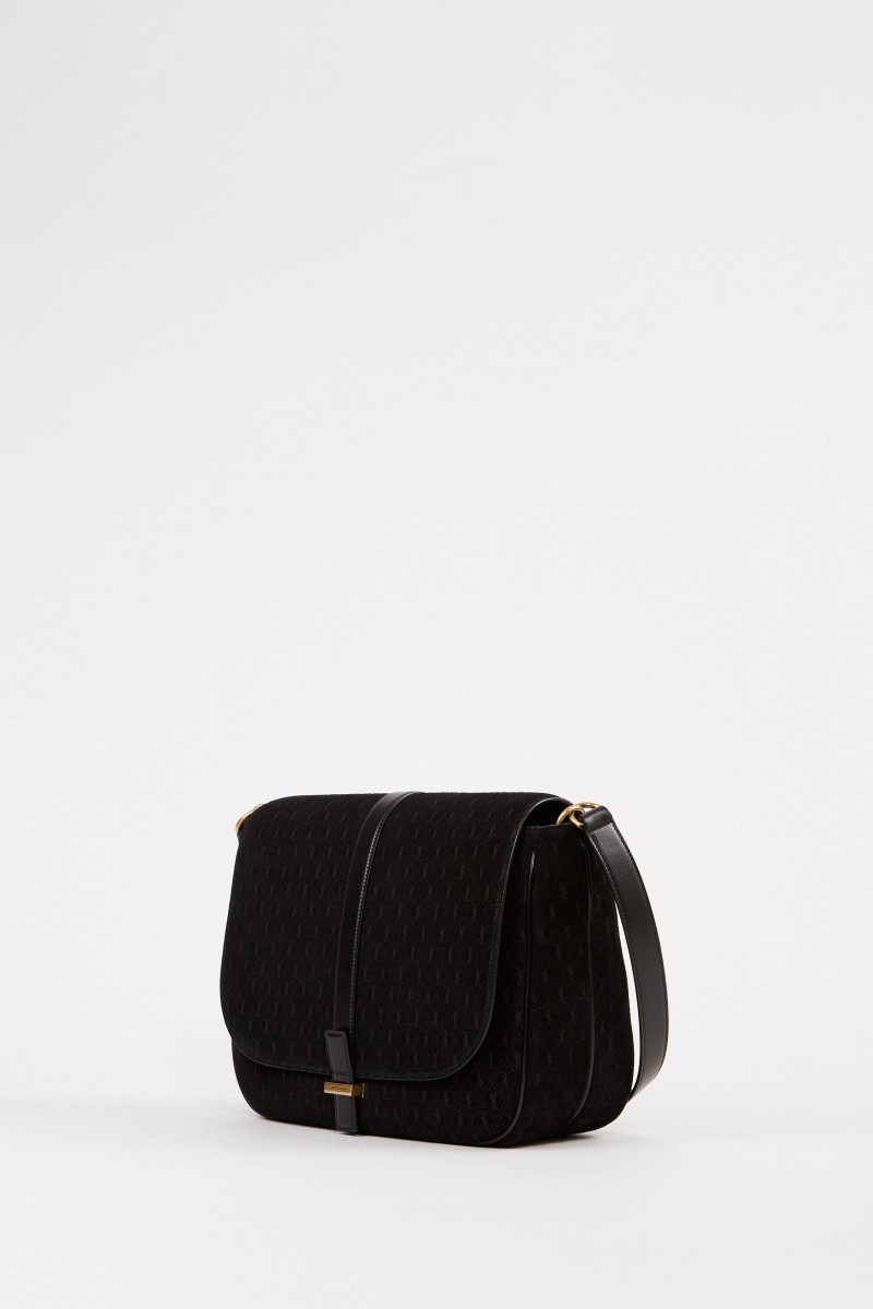 Saint Laurent Wildleder Umhängetasche 'Monogram All Over' Schwarz