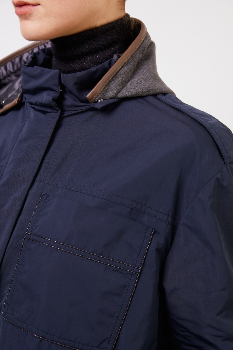 Parka mit Kapuze und Perlenverzierung Blau
