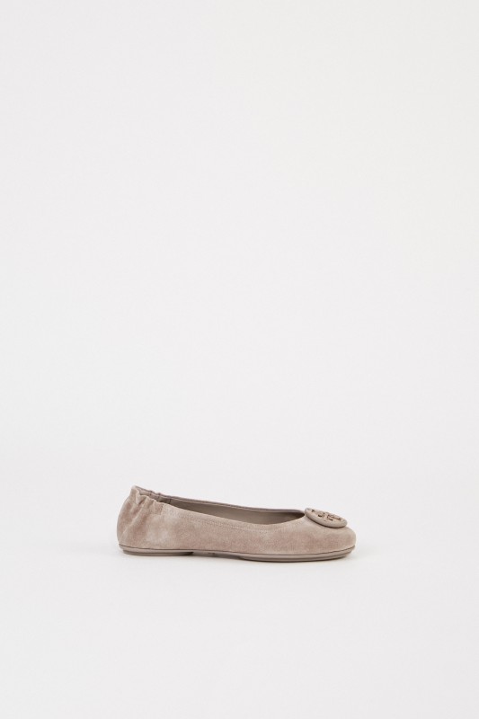 Tory Burch Leder-Ballerina 'Minnie Travel Ballet' Grau