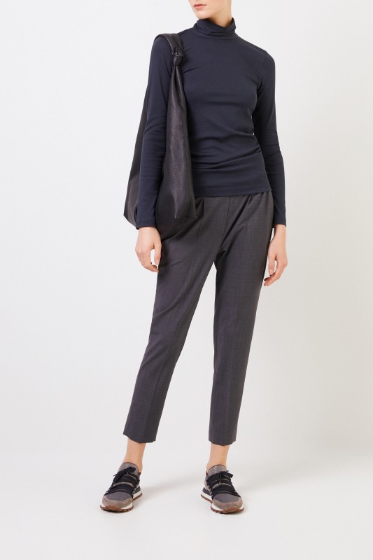 Brunello Cucinelli Geripptes Baumwoll-Longsleeve mit Turtle-neck Blau