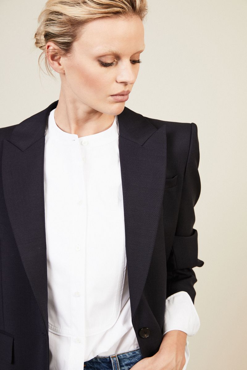 Mohair-Woll-Blazer in Blau