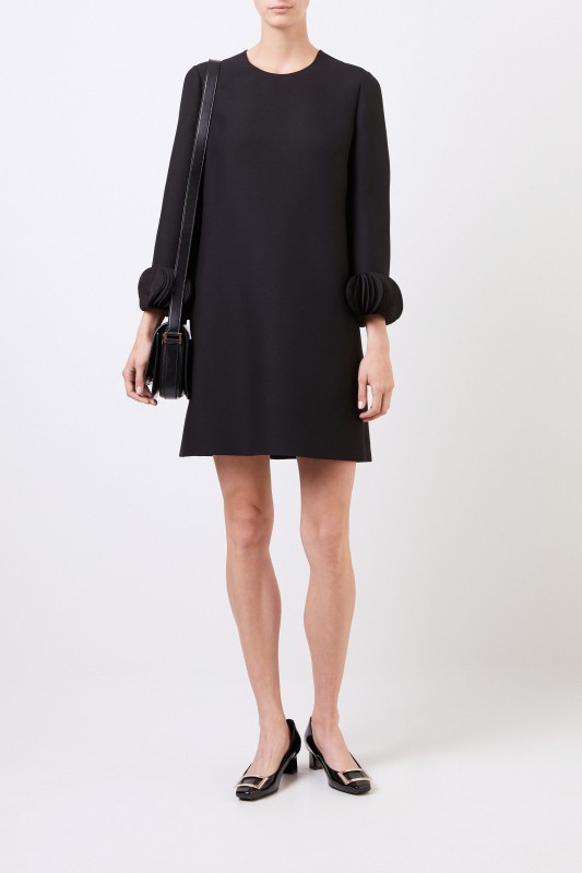 Valentino Woll-Seiden-Kleid mit Applikationen Schwarz