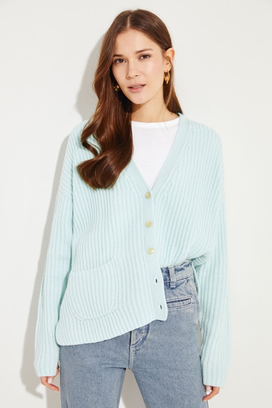 Cashmere-Cardigan mit Schlitz-Detail Aqua