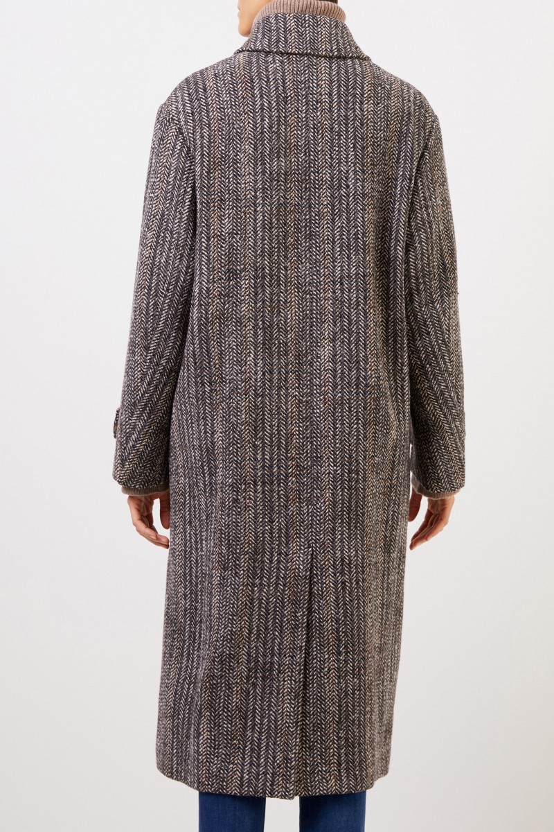 Stella McCartney Langer Woll-Mantel mit Fischgrätmuster Multi