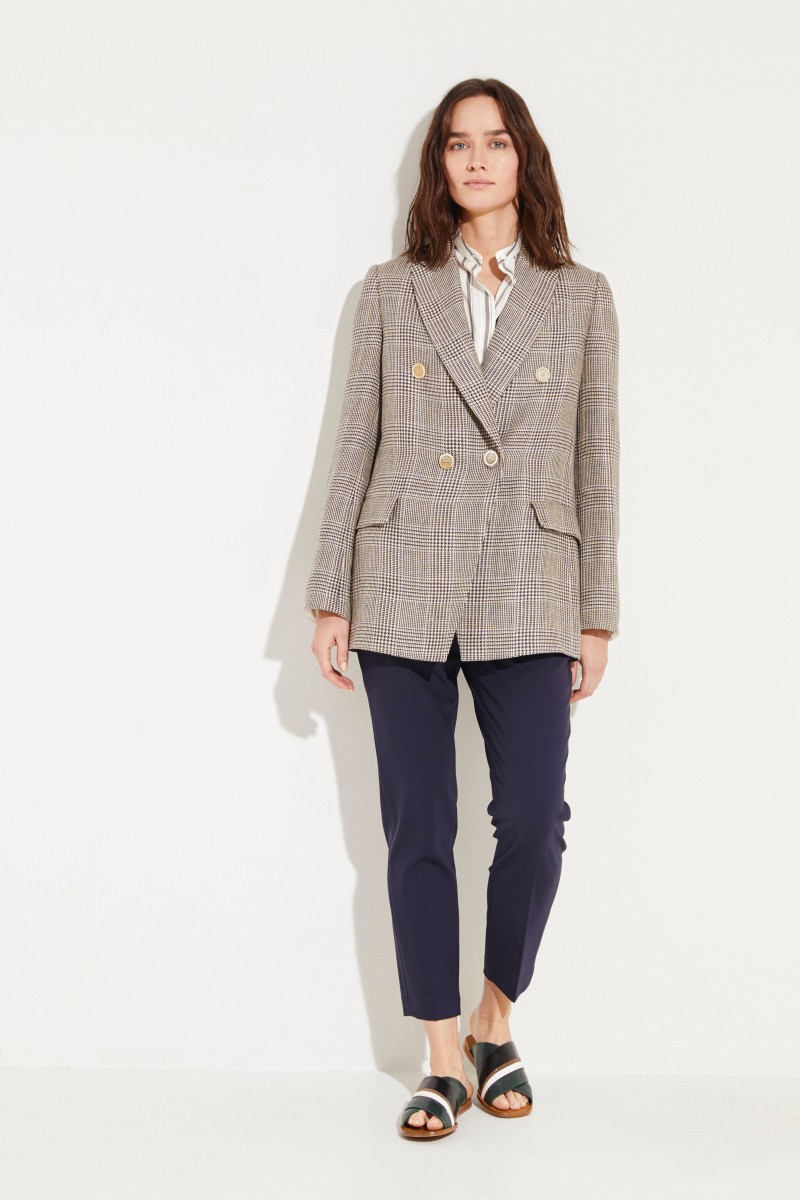 Leinen-Blazer mit Hahnentritt Grau/Multi