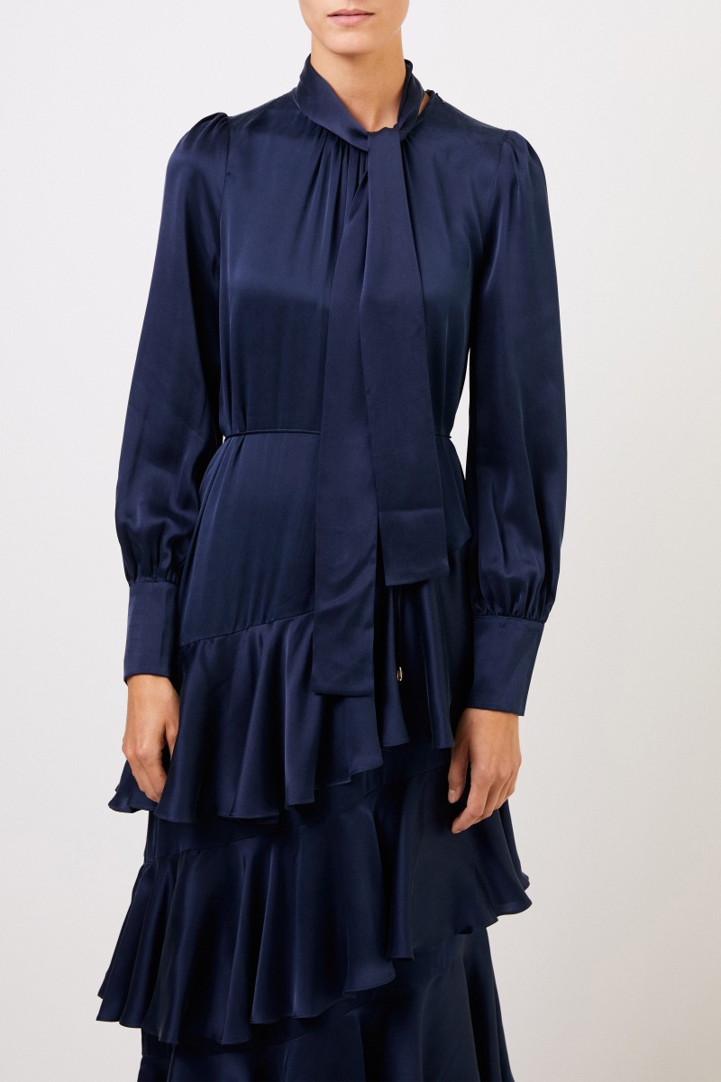 Zimmermann Midi-Seidenkleid mit Volants Blau