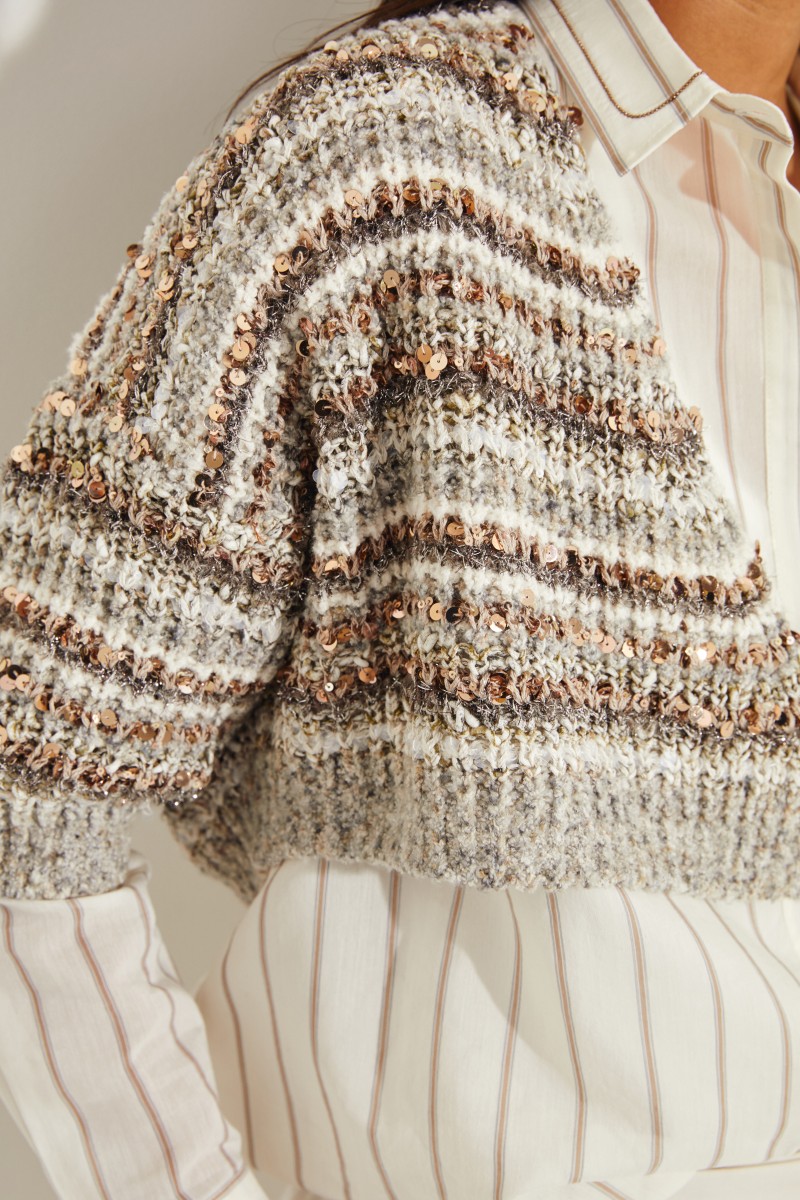 Verkürzter Baumwoll-Cardigan mit Paillettendetails Grau/Multi