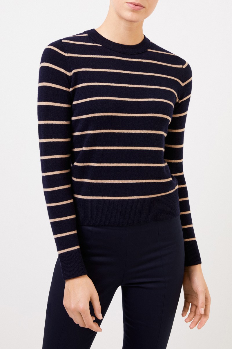 Vince Gestreifter Cashmere-Pullover Navy/Beige