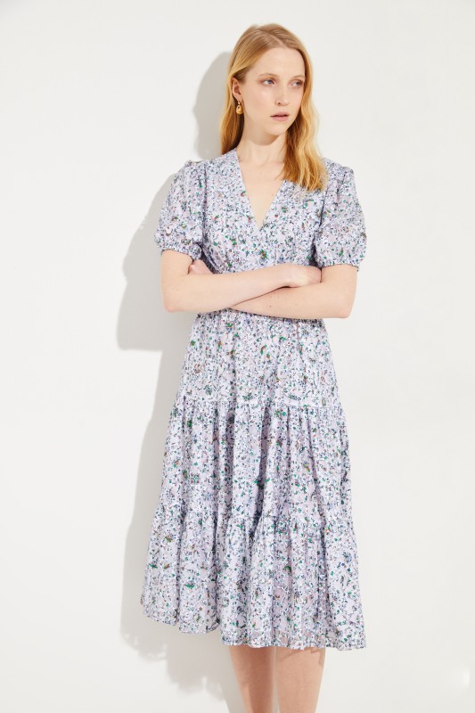 Baumwoll-Spitzenkleid Blau/Multi