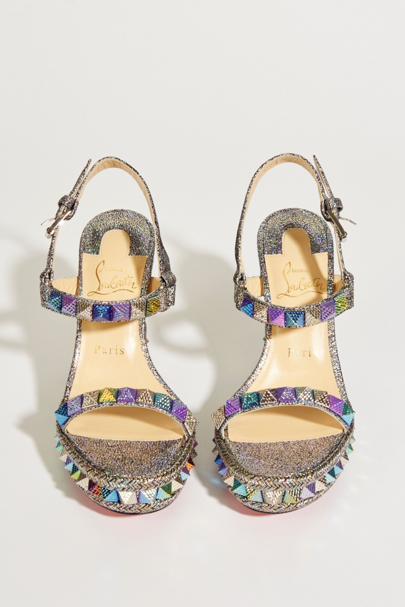 Leder-Wedges 'Pyraclou' im Metallic-Look Silber/Multi
