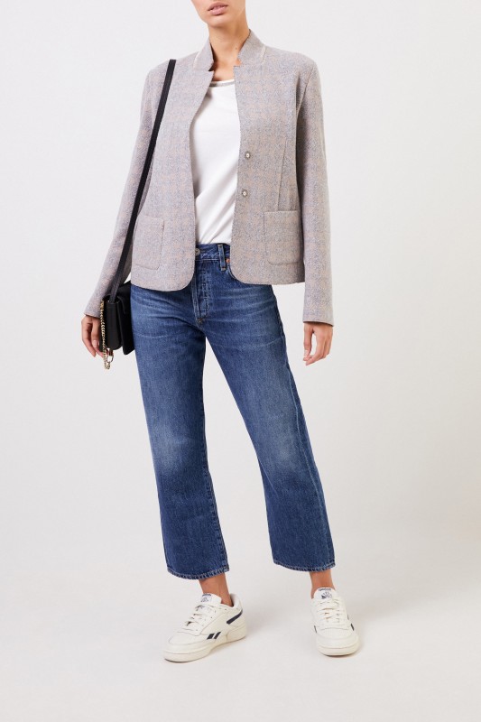 Fabiana Filippi Woll-Blazer mit Perlenverzierung Beige/Grau