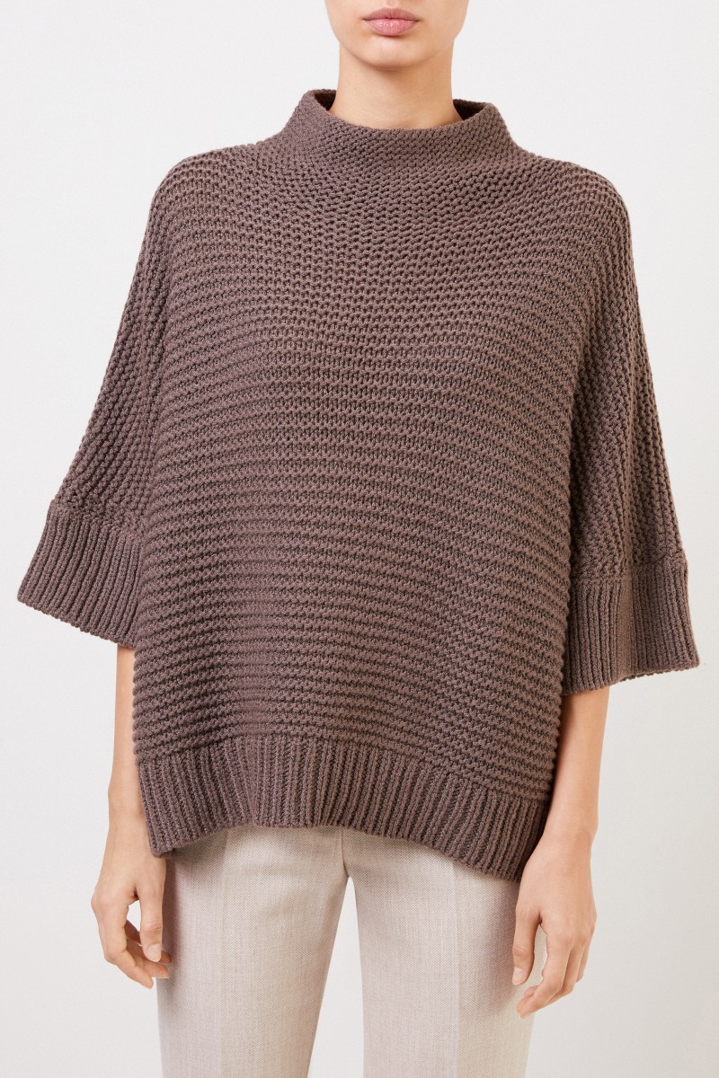 Woll-Pullover mit Stehkragen Braun