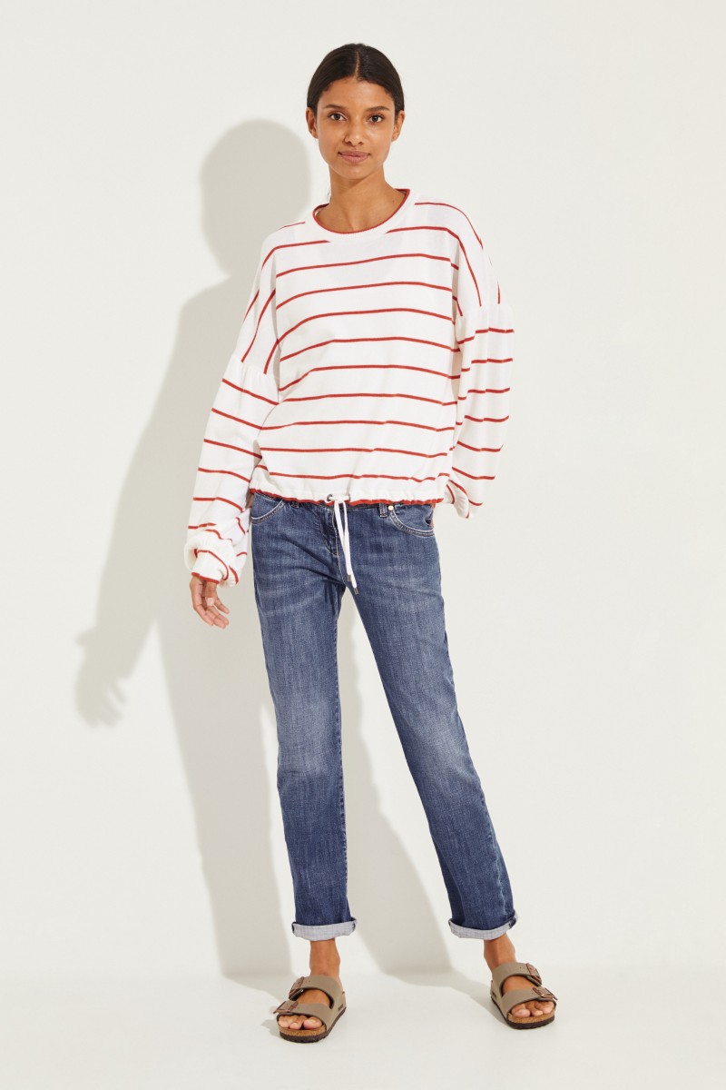 Gestreifter Woll-Cashmere-Pullover Weiß/Rot