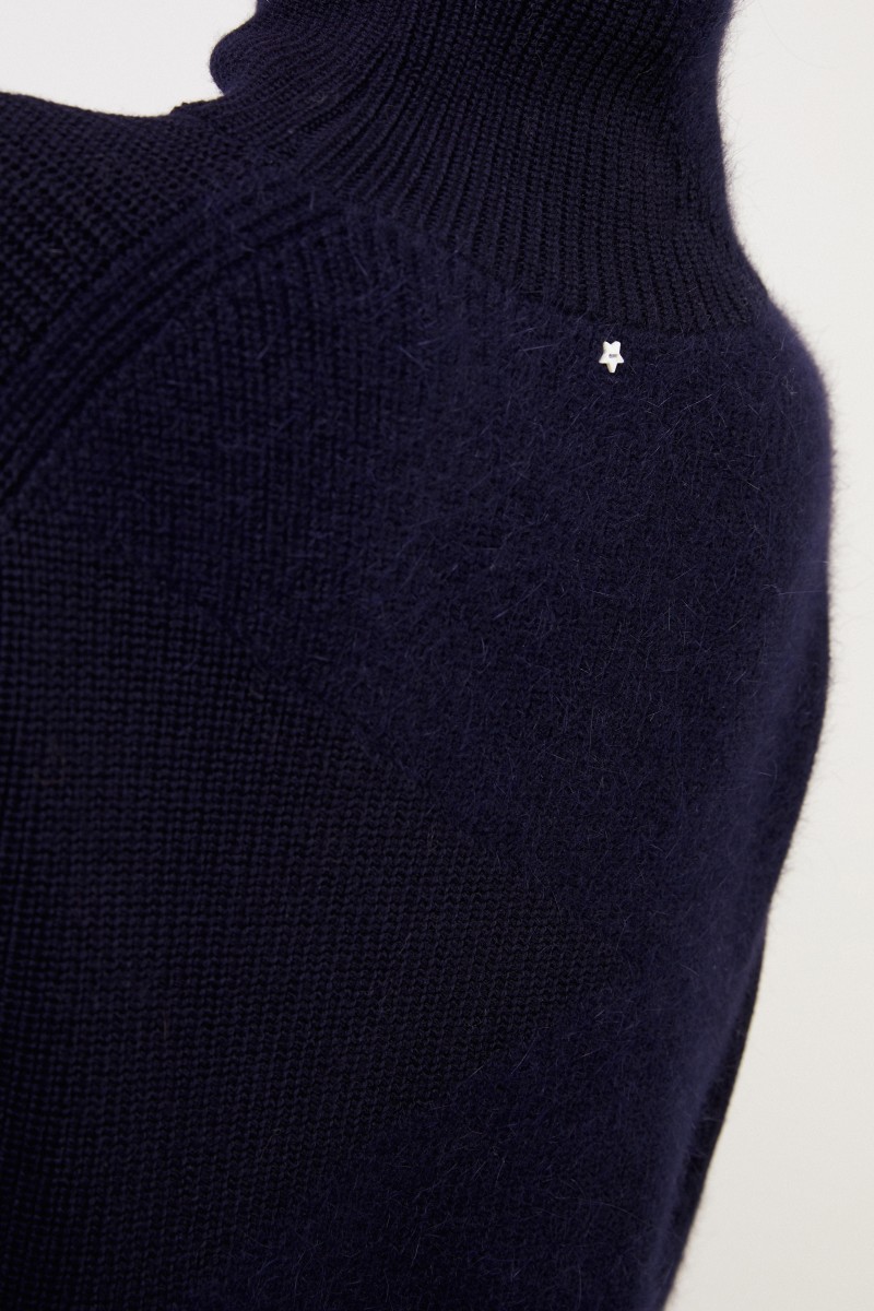 Wollpullover mit Stehkragen Marineblau