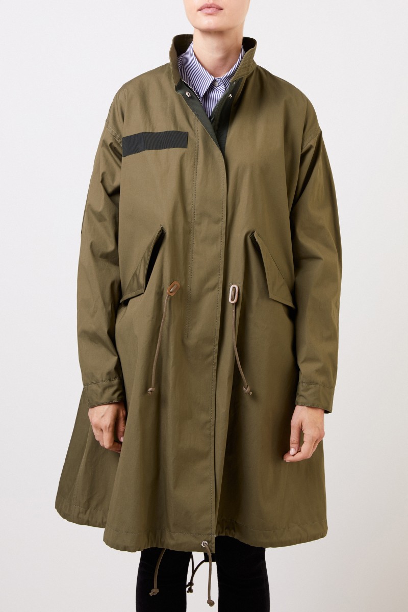 Langer Mantel mit Bindedetail Khaki