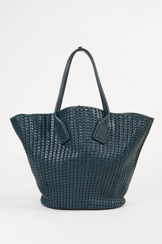 Leder-Shopper 'Basket Tote' aus Intreccio-Netz Petrol