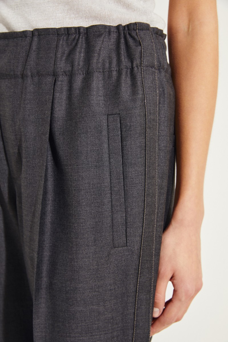 Brunello Cucinelli Woll-Hose mit seitlicher Perlenverzierung Grau