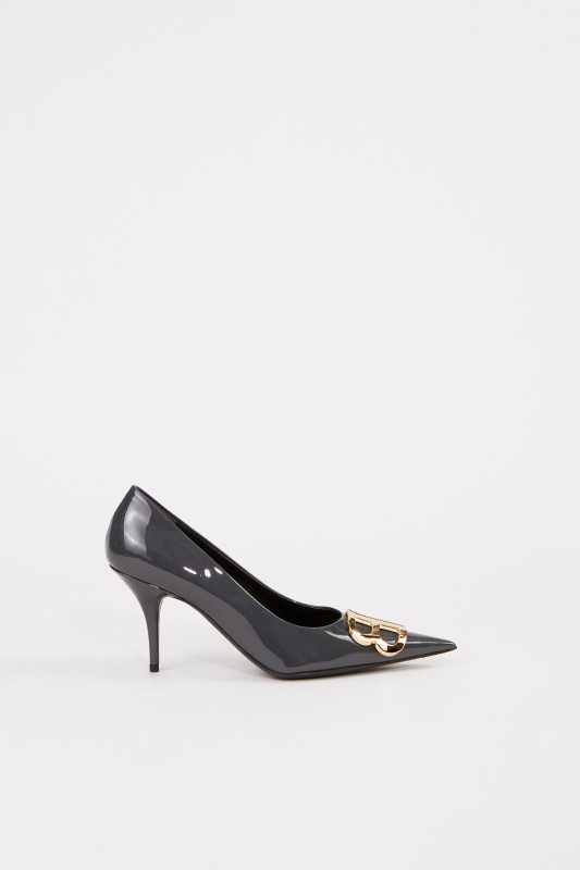Balenciaga Spitzer Lackleder-Pump mit Logo Grau