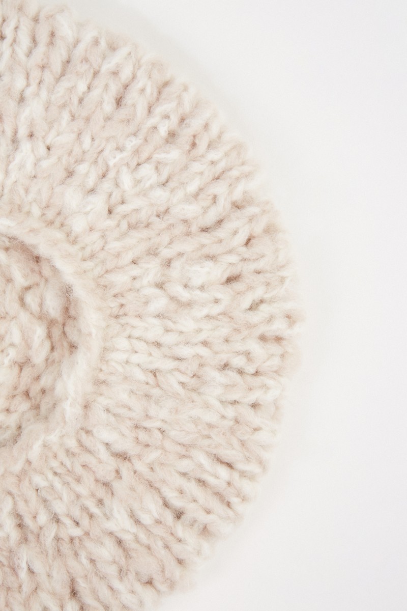 Handstrick-Baskenmütze 'Aloys' aus Cashmere Ecru/Natur