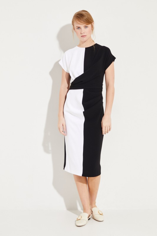 Midi-Kleid mit Raffung Schwarz/Weiß