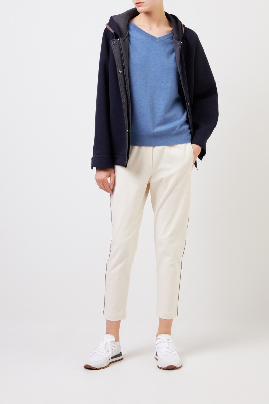 Brunello Cucinelli Cashmere-Pullover mit Perlenverzierung Blau