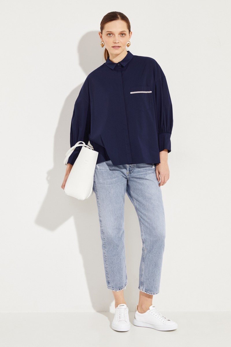 Oversize Bluse mit Verzierung Marineblau