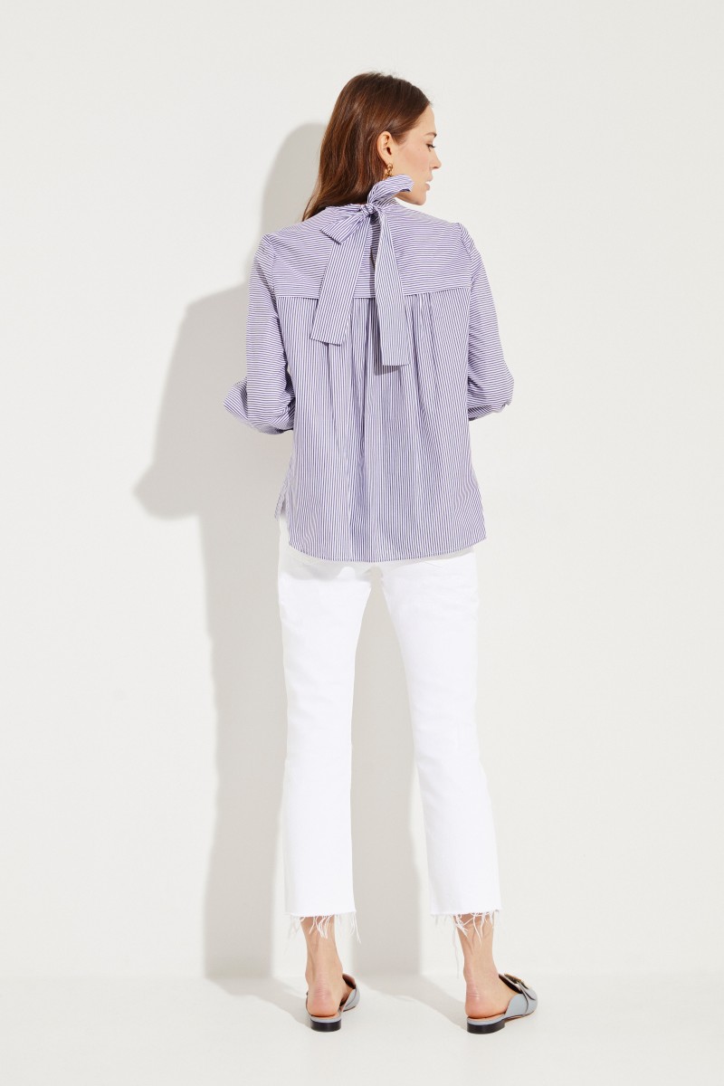 Bluse mit Schleifen-Detail Blau/Weiß