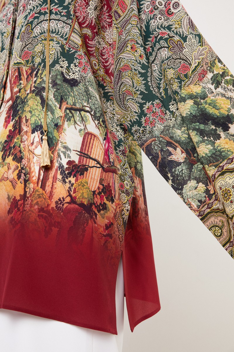 Seidenbluse mit Print Bordeaux/Multi