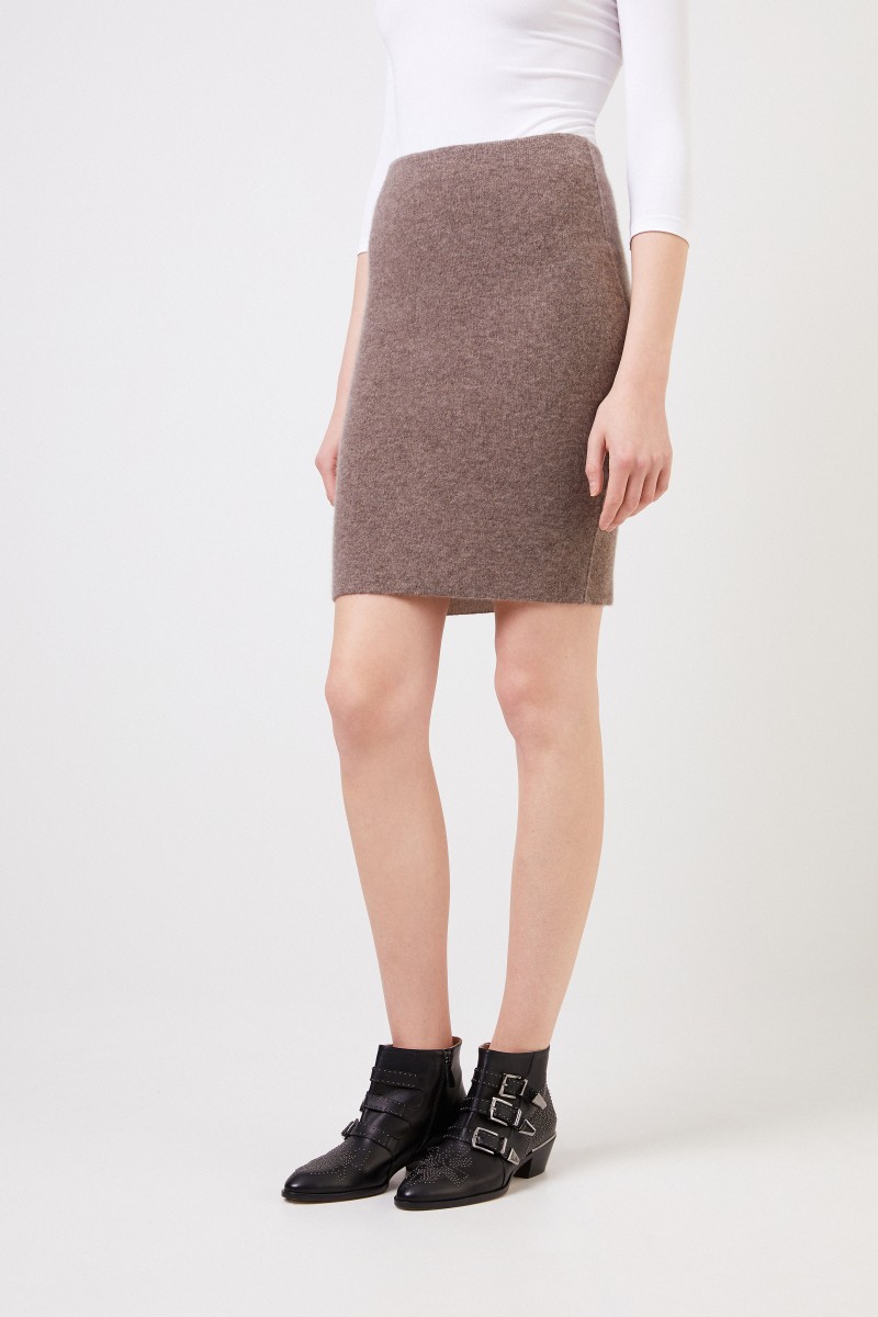 Cashmere-Seiden-Rock 'Pavla' Taupe/ Ecru