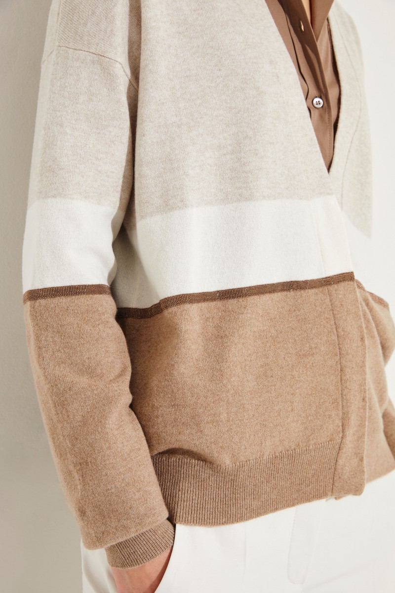 Cashmere-Cardigan mit Perlenverzierung Beige