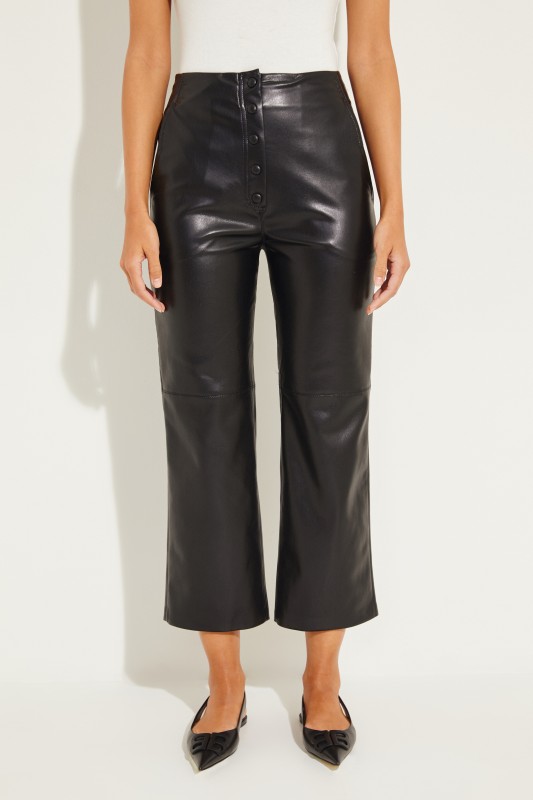 Kunstleder-Hose 'Sora' mit Druckknöpfen Schwarz