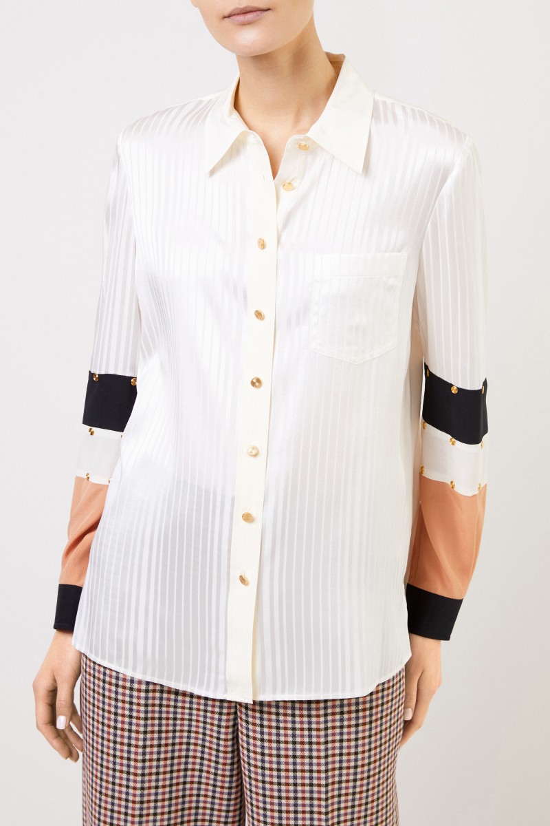 Tory Burch Seiden-Bluse mit Streifendetails Crème/Multi
