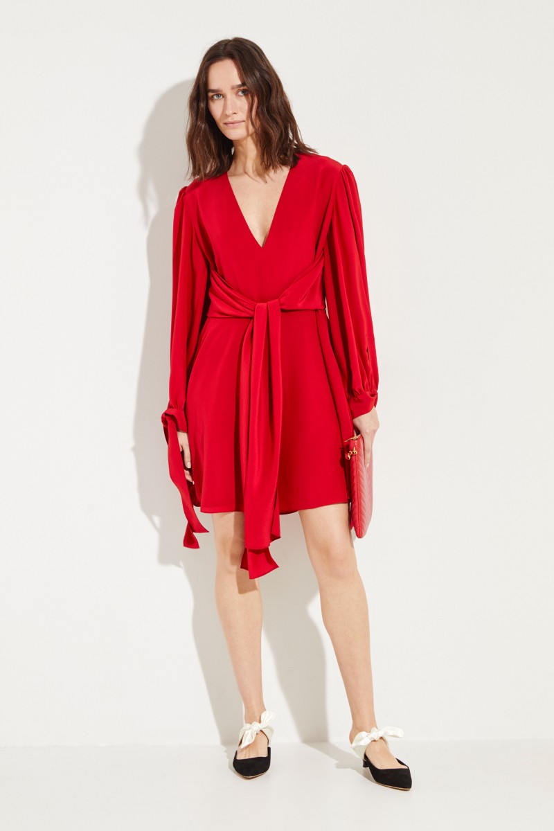 Silk-Dress with Binding Detail Red