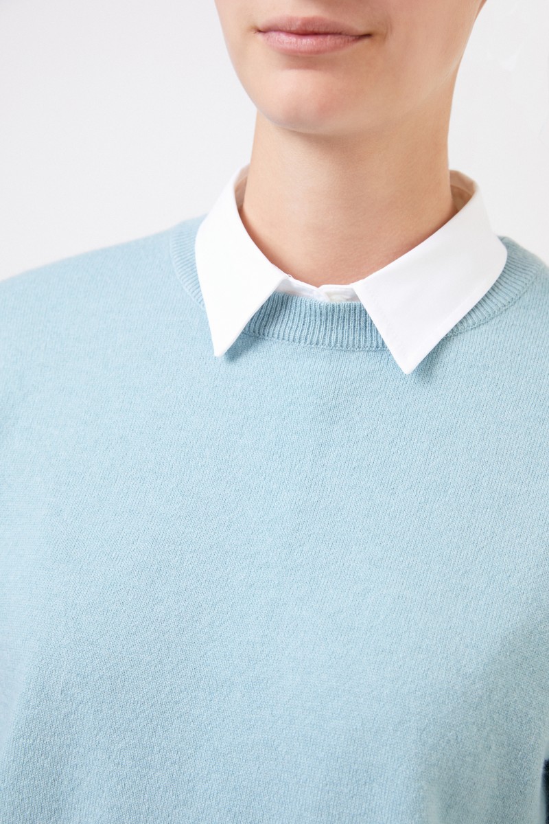 Cashmere-Pullover mit Perlenverzierung Türkis
