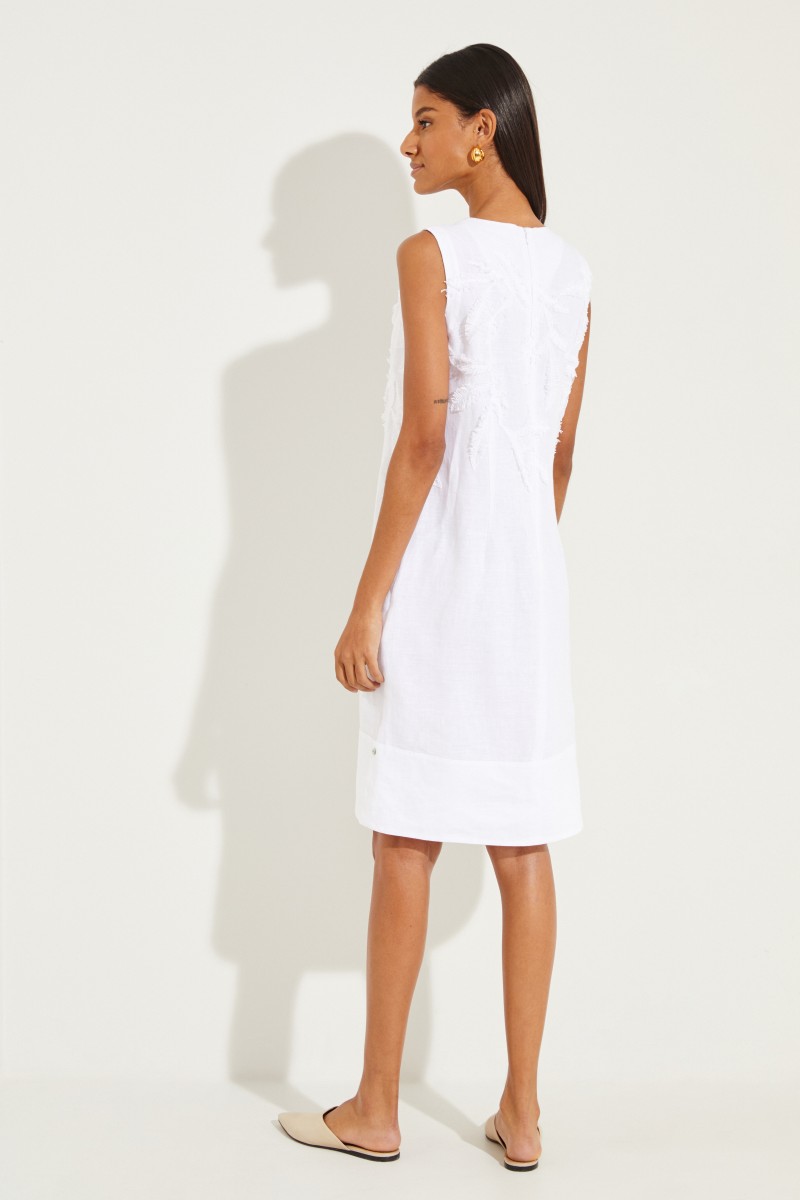 Leinen-Kleid mit Applikationen Weiß
