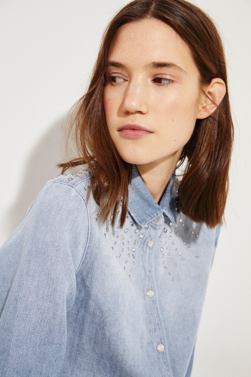 Jeanshemd mit Steinbesatz Blau