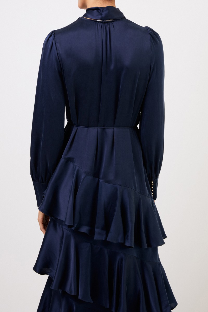 Zimmermann Midi-Seidenkleid mit Volants Blau
