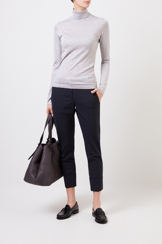 Woll-Hose mit Saumumschlag Marineblau