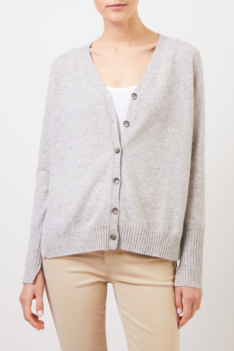 Allude Cashmere-Cardigan mit Schlitz Hellgrau