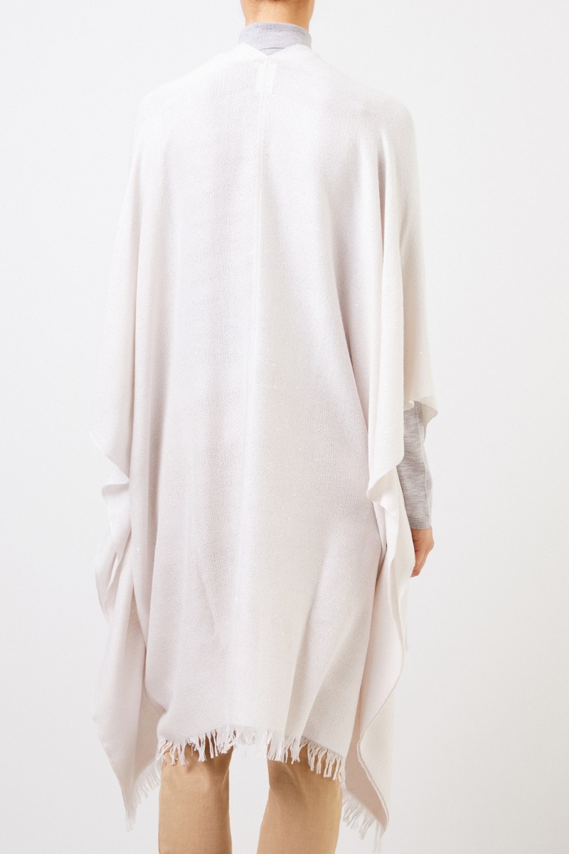 Cashmere-Seiden Poncho mit Fransen-Details Beige