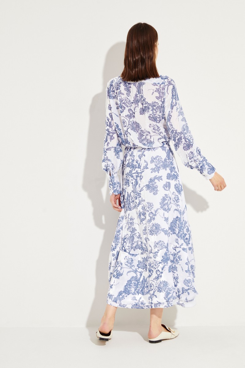 Wickelkleid mit floralem Muster Weiß/Blau