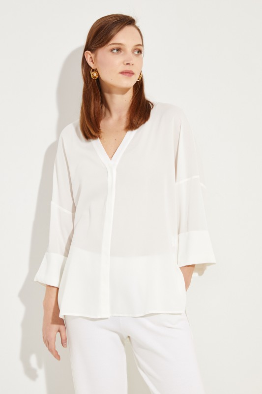 Seidenbluse mit verkürzter Front Crème