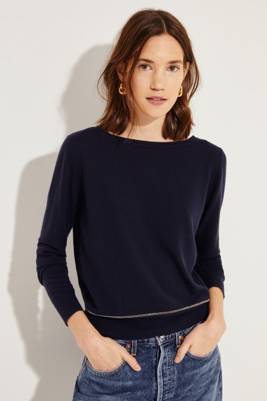 Cashmere-Pullover mit Schleifenverzierung Marineblau