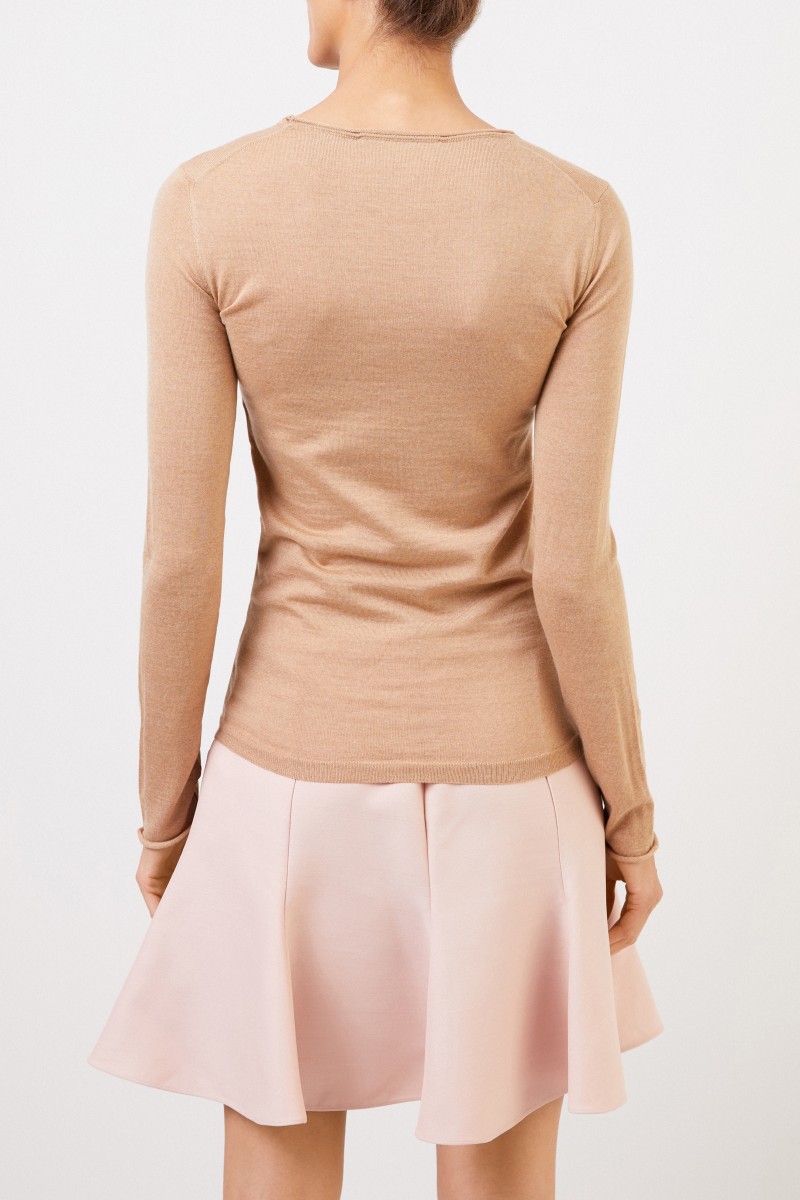 Woll-Longsleeve mit Detail Sand