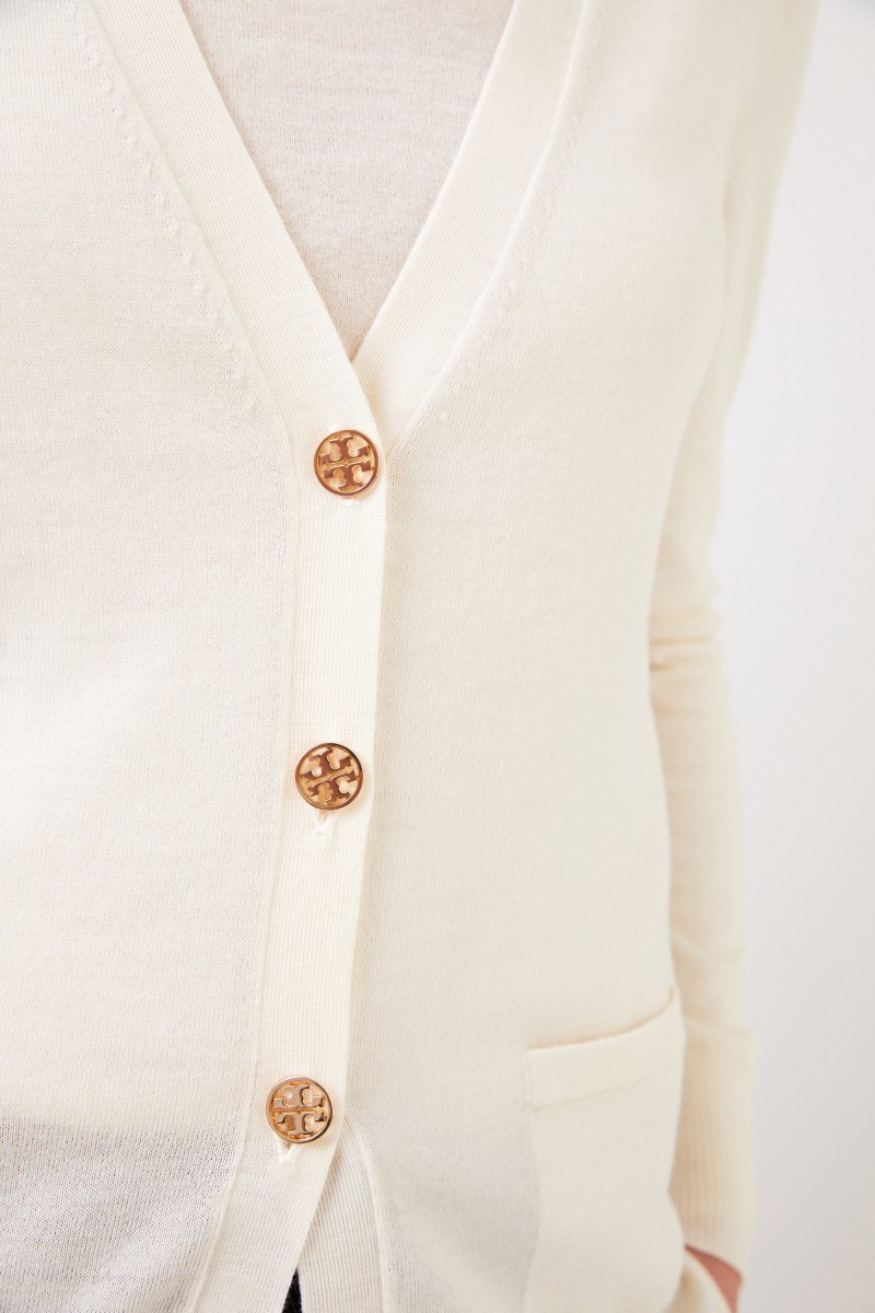 Tory Burch Woll-Cardigan 'Madeline' mit Logo-Knöpfen Crème