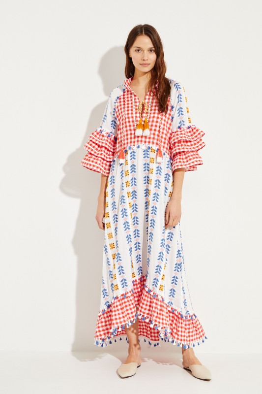 Maxikleid aus gestreifter Baumwoll-Gaze Multi