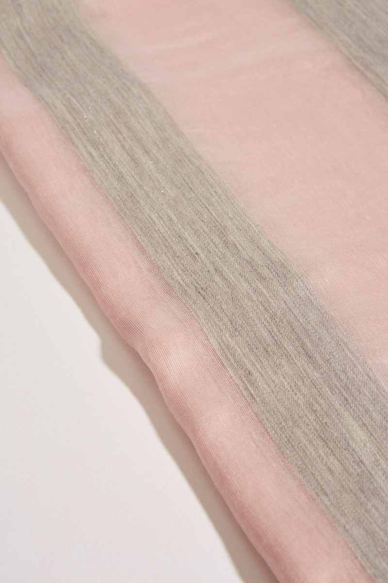 Seiden-Schal mit Streifen Rosé/Grau