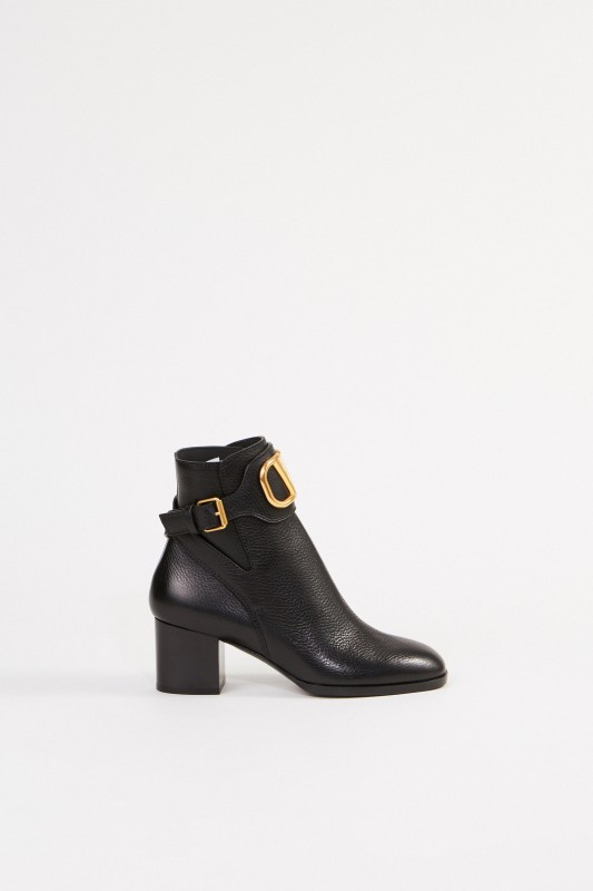 Valentino Leder-Stiefelette mit V-Logo Schwarz
