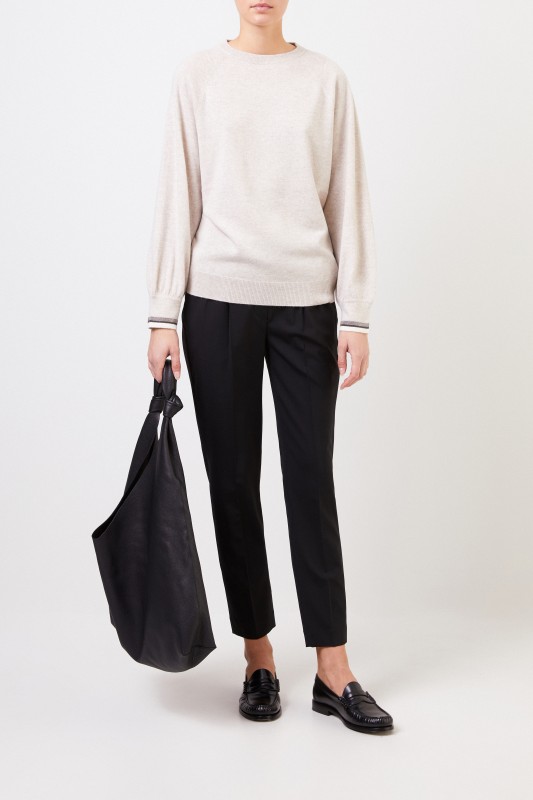 Brunello Cucinelli Cashmere Pullover mit Perlenverzierung Crème