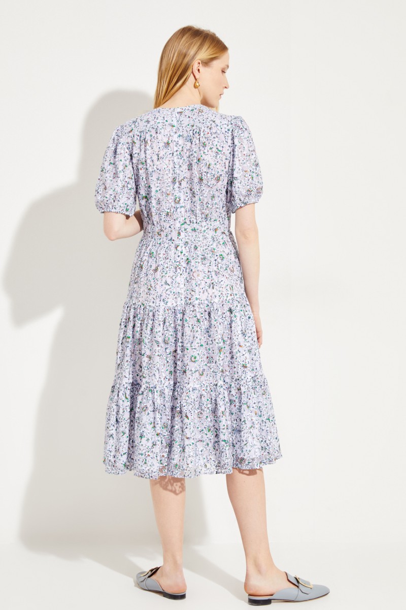 Baumwoll-Spitzenkleid Blau/Multi